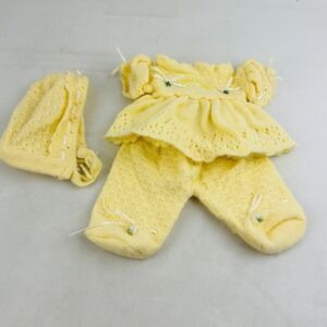 Vintage Cabbage Patch Kids Babies Yellow Knit Dress Bonnet Outfit 193 SS 1985
